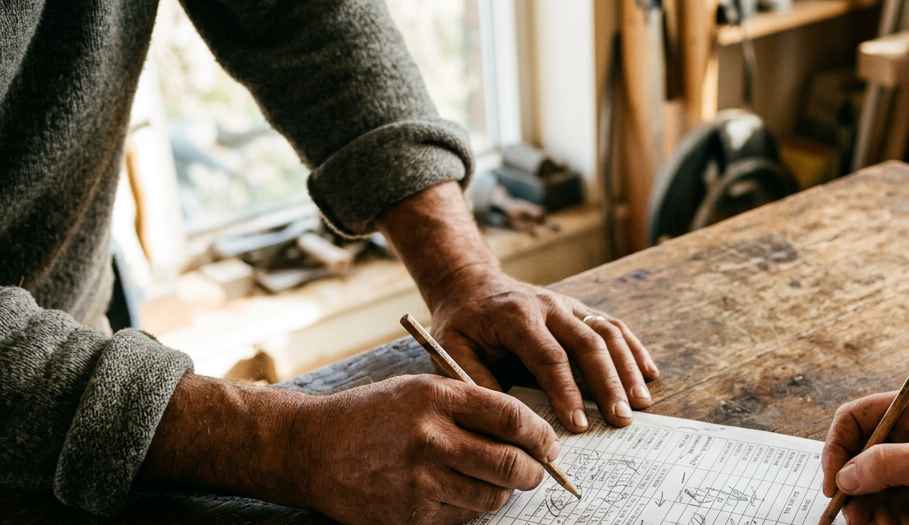Two people marking up a printed schedule by hand
